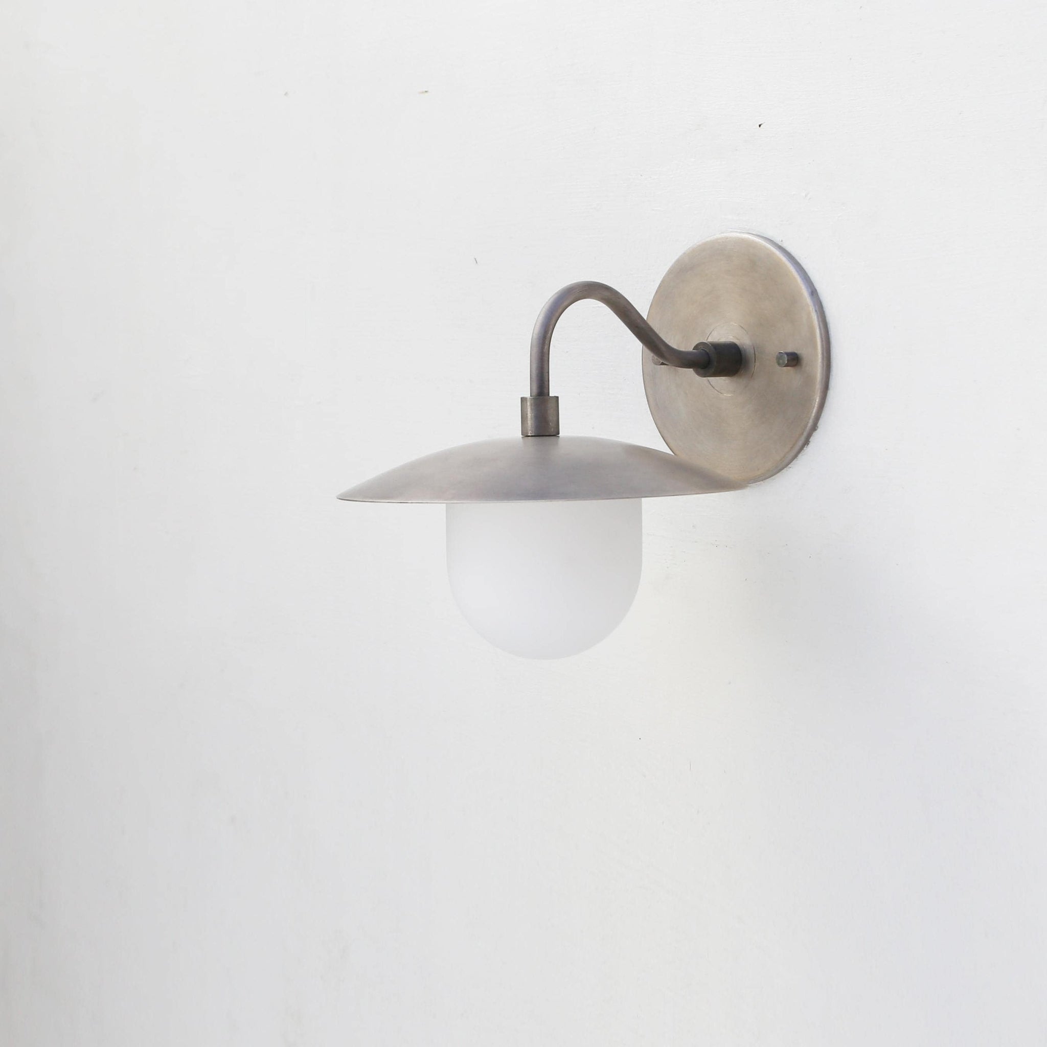 One-Light Brass Dish Wall Sconce with Milk Glass Shade