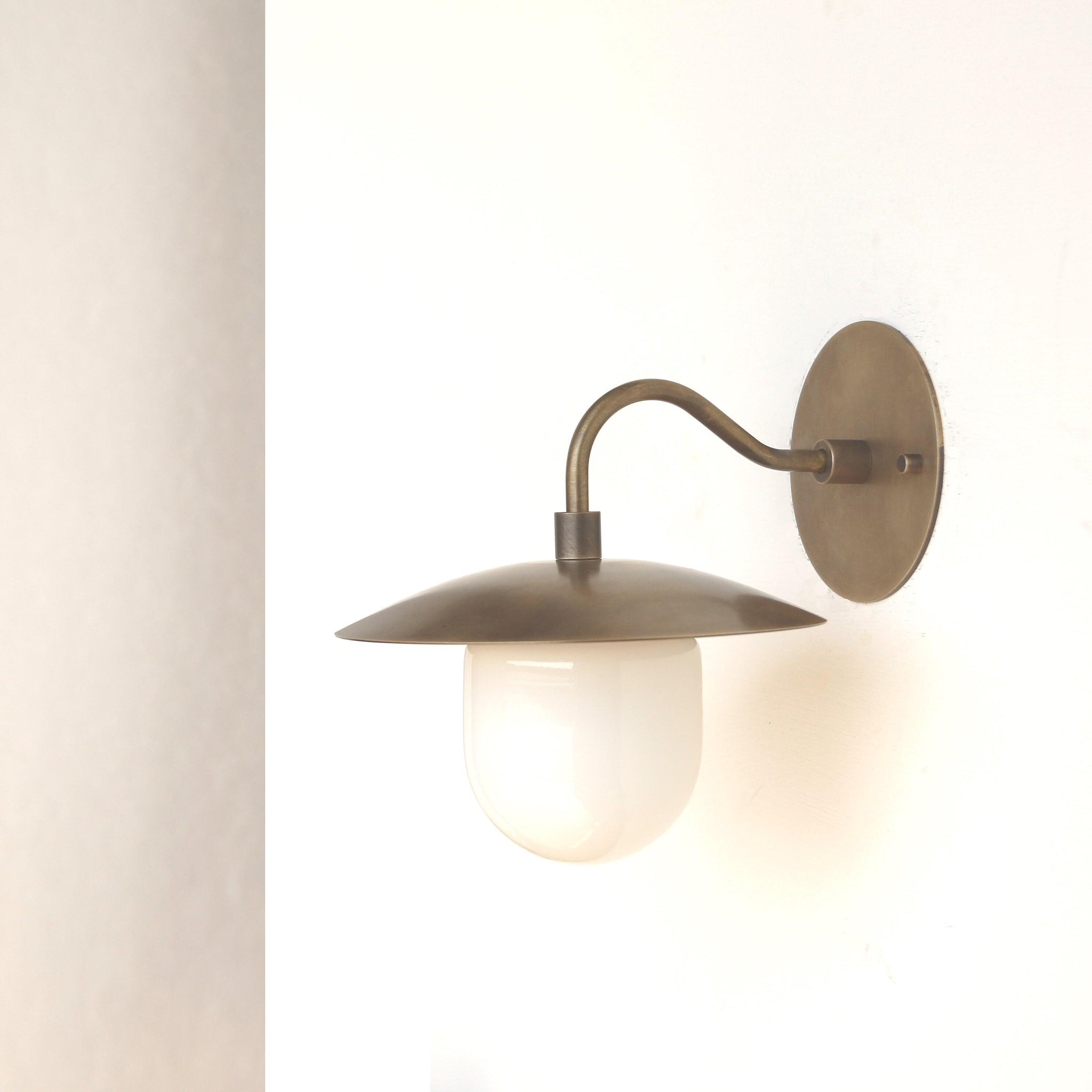 One-Light Brass Dish Wall Sconce with Milk Glass Shade