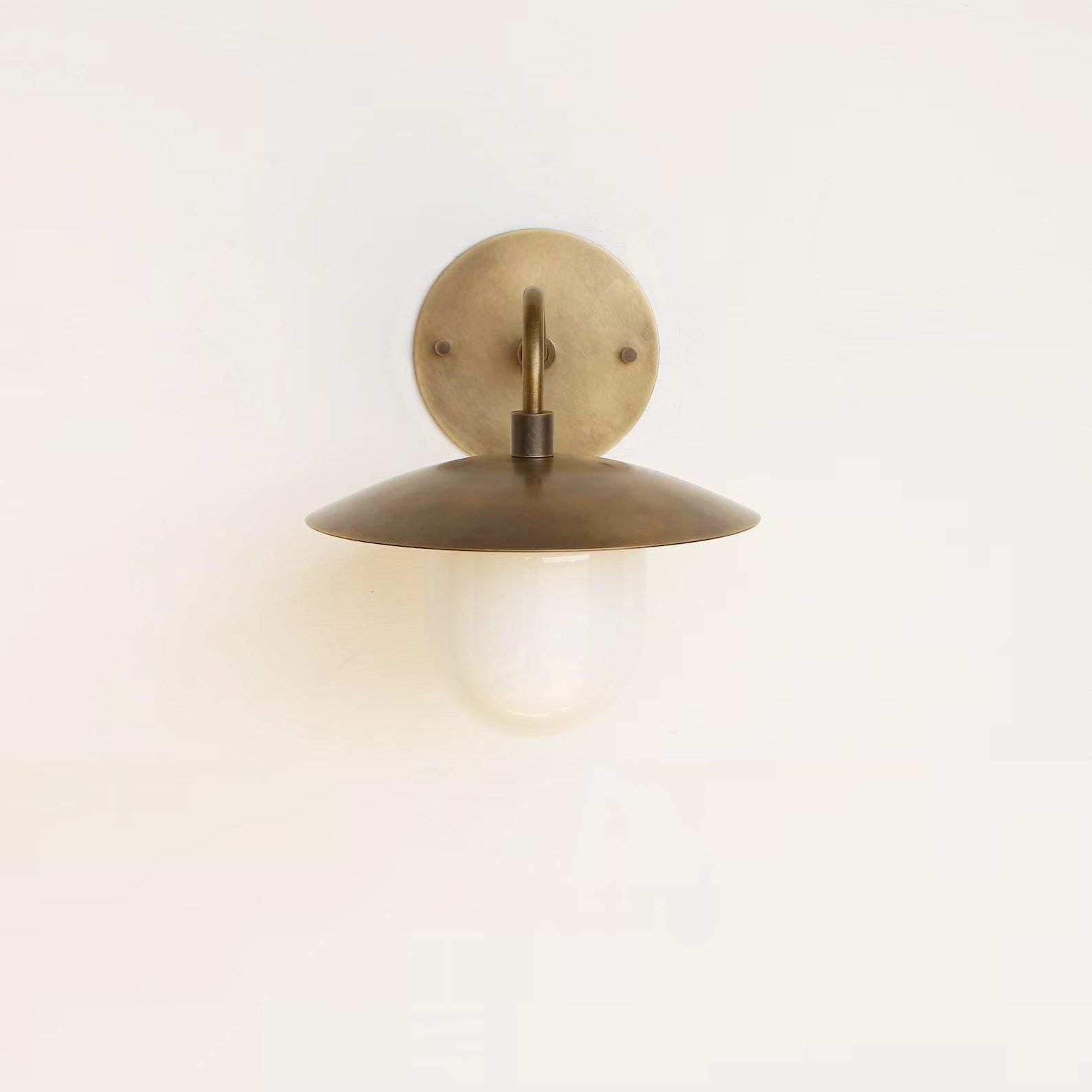 One-Light Brass Dish Wall Sconce with Milk Glass Shade