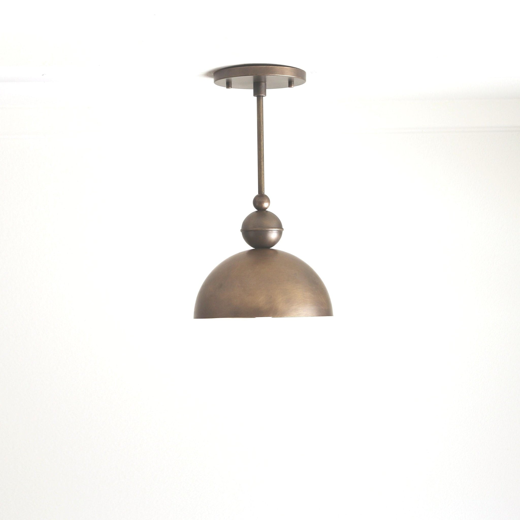One-Light Brass Dome Ceiling Light with Opal Globe