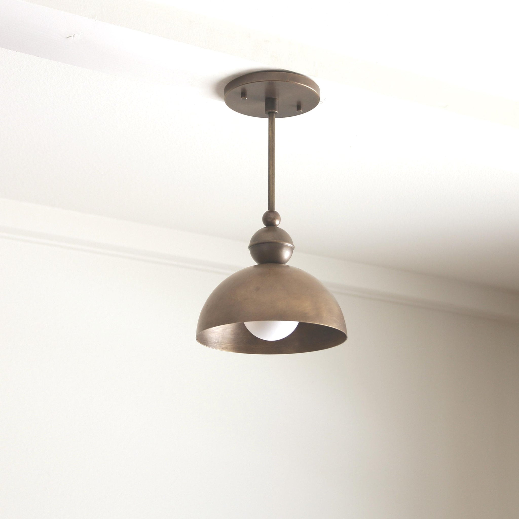 One-Light Brass Dome Ceiling Light with Opal Globe