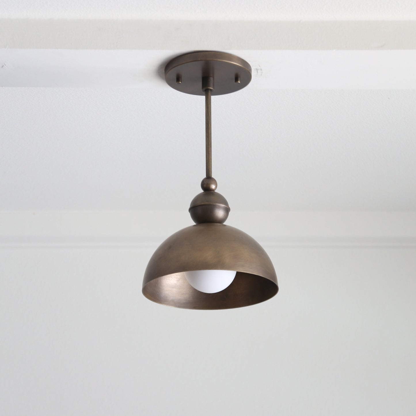 One-Light Brass Dome Ceiling Light with Opal Globe