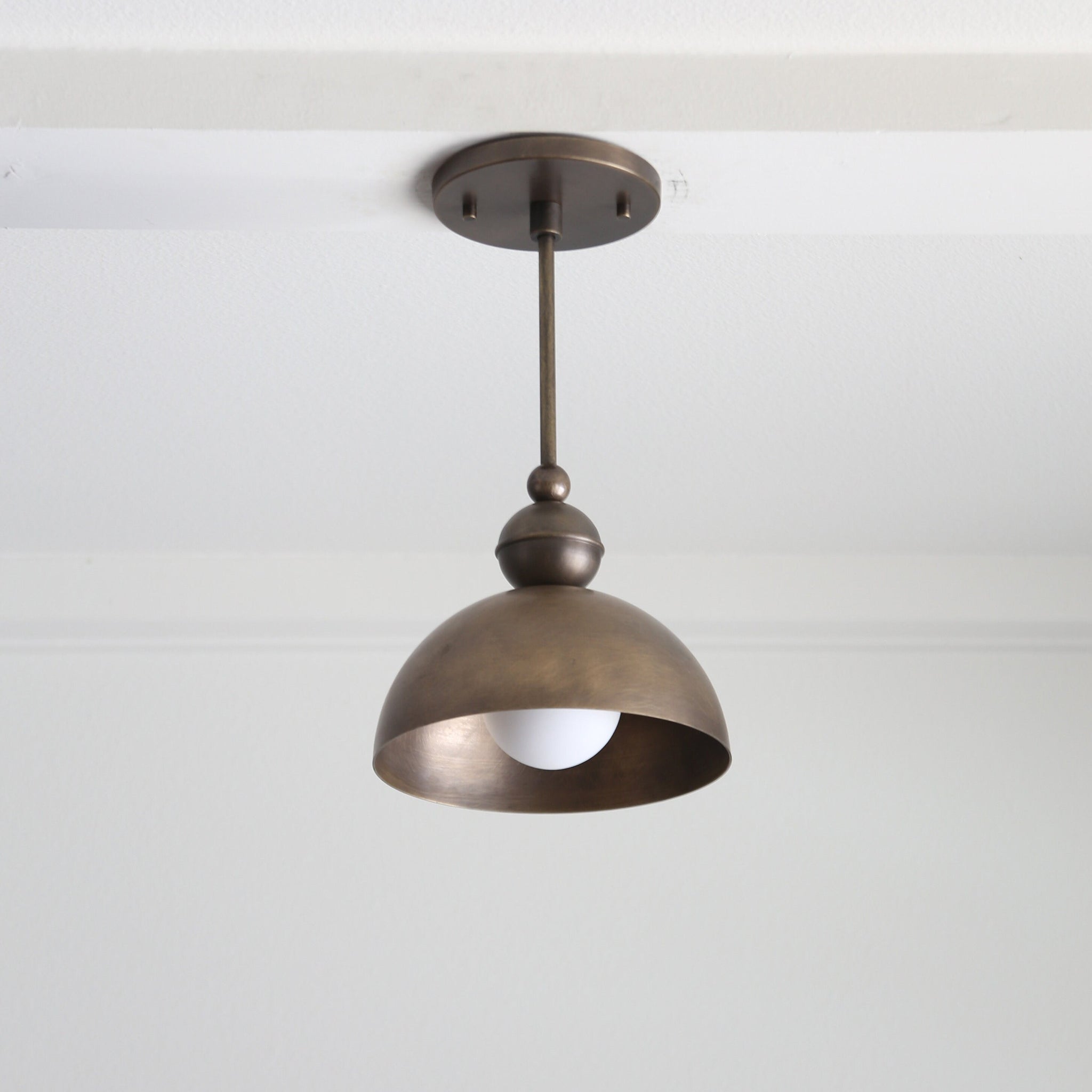 One-Light Brass Dome Ceiling Light with Opal Globe