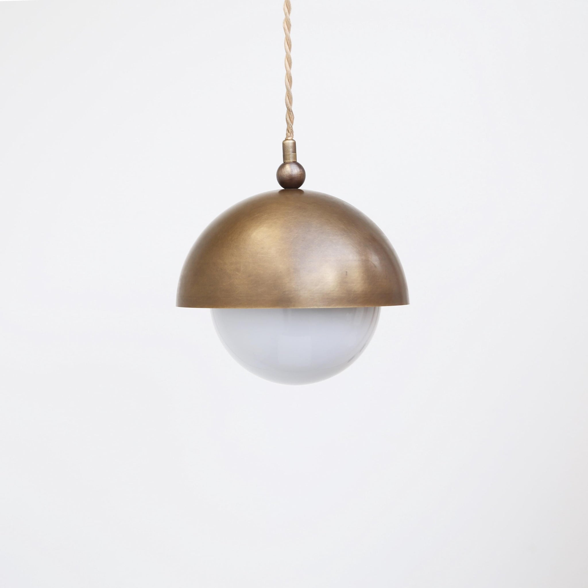 One-Light Brass Dome Pendant with Opal Glass Globe