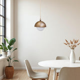 One-Light Brass Dome Pendant with Opal Glass Globe