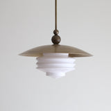One-Light Brass Dome Pendant with Tiered Opal Glass Shade