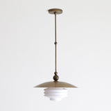 One-Light Brass Dome Pendant with Tiered Opal Glass Shade