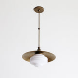 One-Light Brass Dome Pendant with Tiered Opal Glass Shade