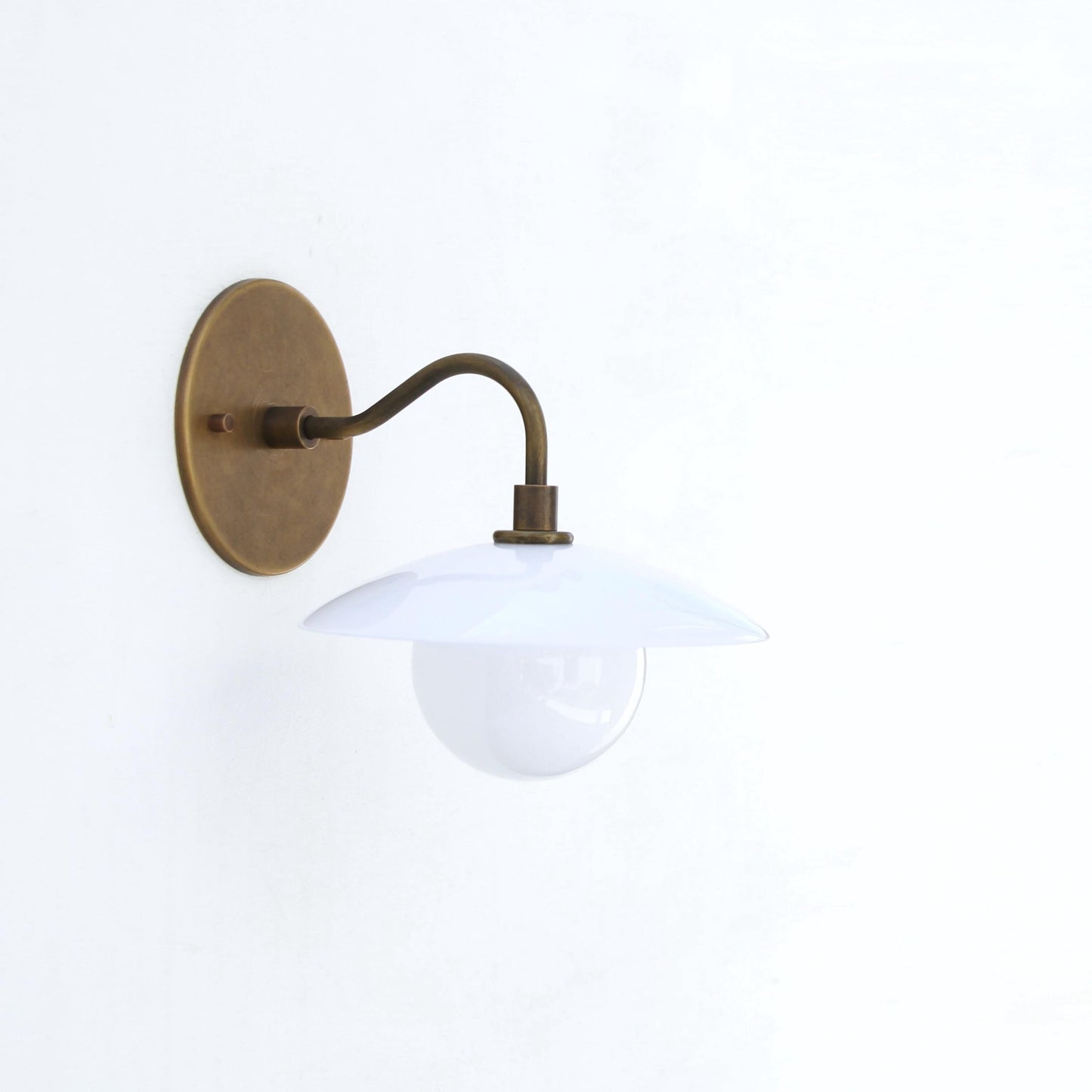 One-Light Brass Gooseneck Sconce with Flared Milk Glass Shade