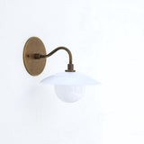 One-Light Brass Gooseneck Sconce with Flared Milk Glass Shade