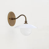 One-Light Brass Gooseneck Sconce with Flared Milk Glass Shade