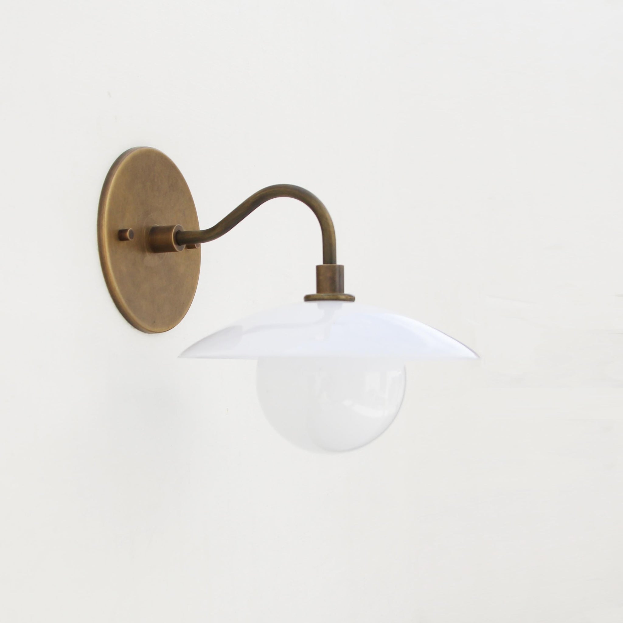 One-Light Brass Gooseneck Sconce with Flared Milk Glass Shade