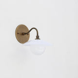 One-Light Brass Gooseneck Sconce with Flared Milk Glass Shade