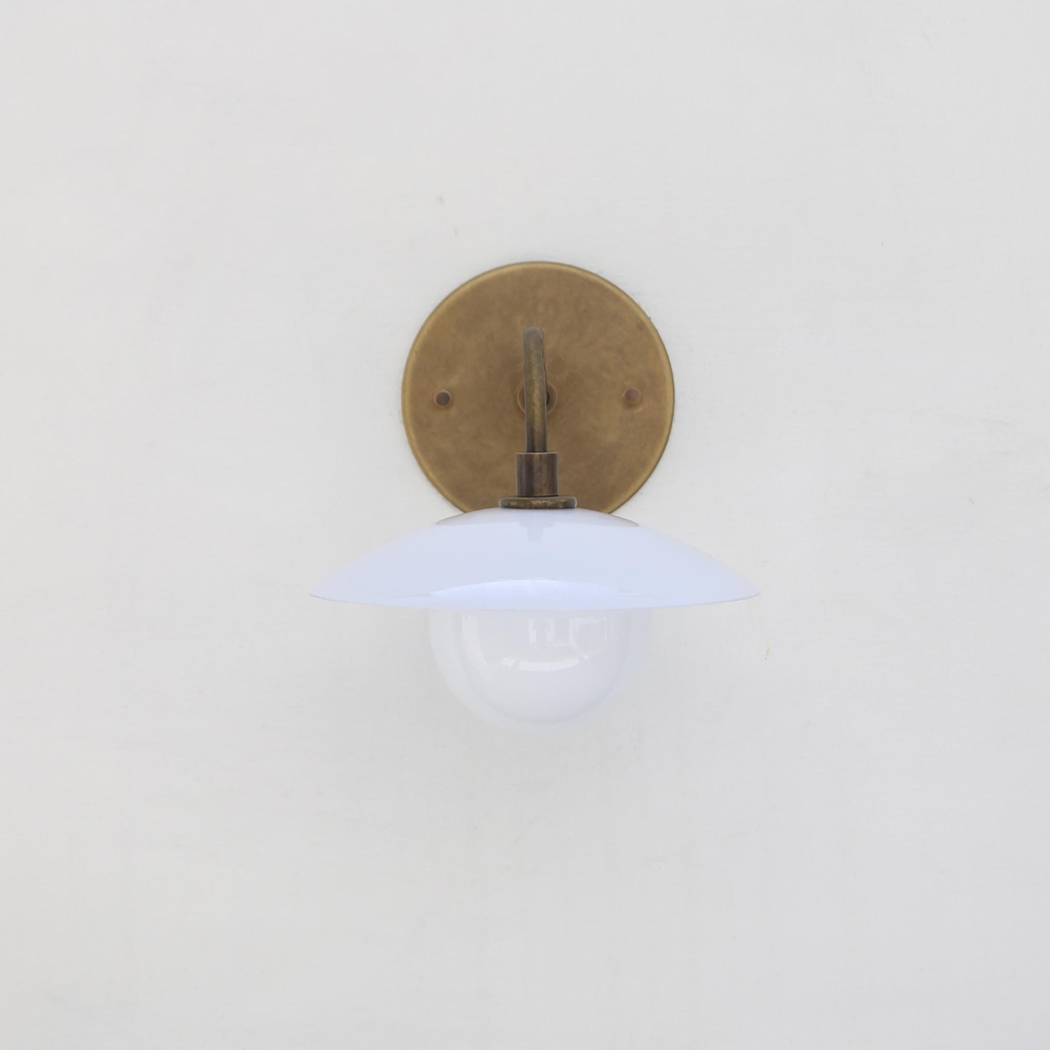 One-Light Brass Gooseneck Sconce with Flared Milk Glass Shade