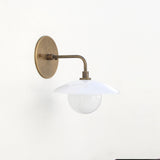 One-Light Brass Gooseneck Sconce with Milk Glass Shade and Opal Globe