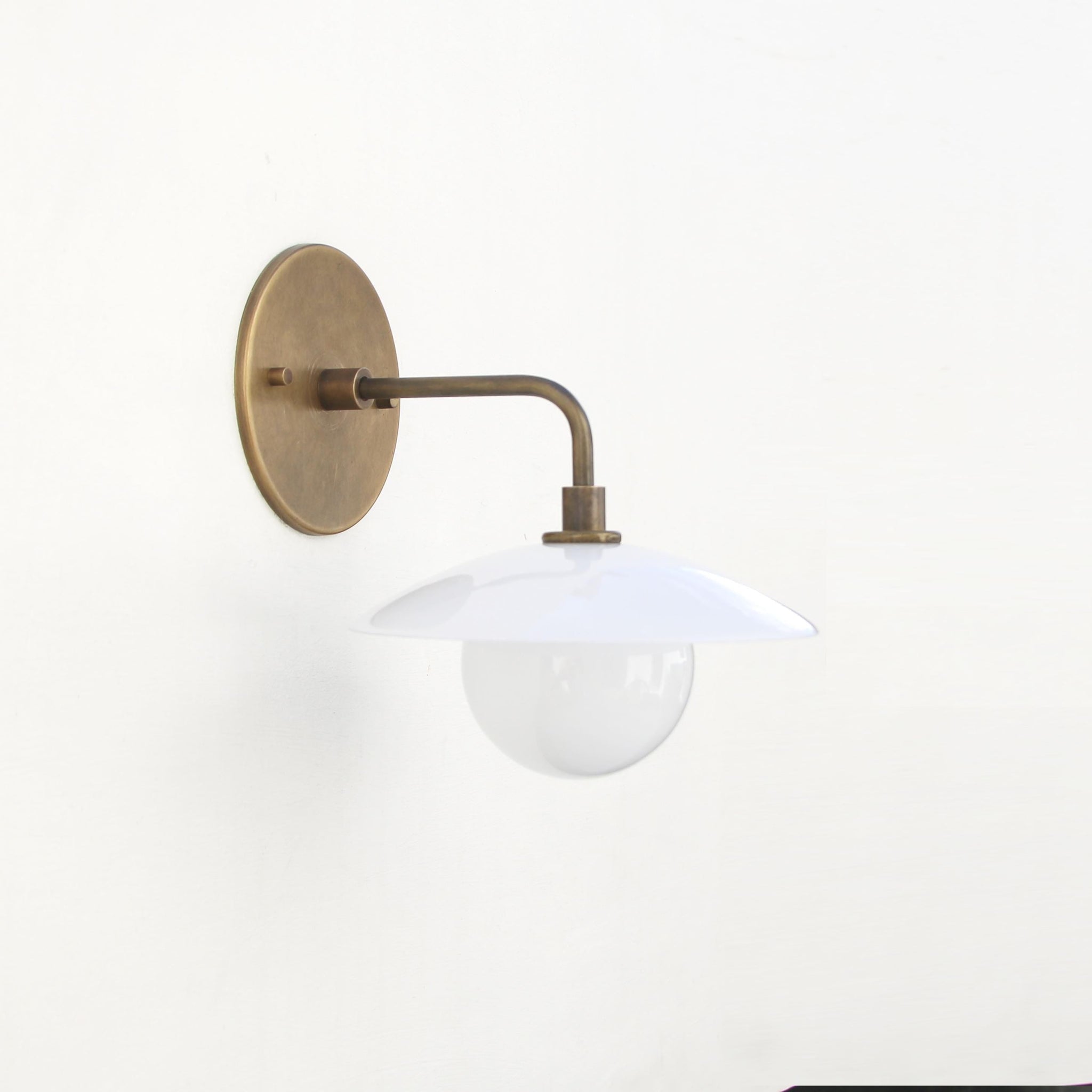 One-Light Brass Gooseneck Sconce with Milk Glass Shade and Opal Globe