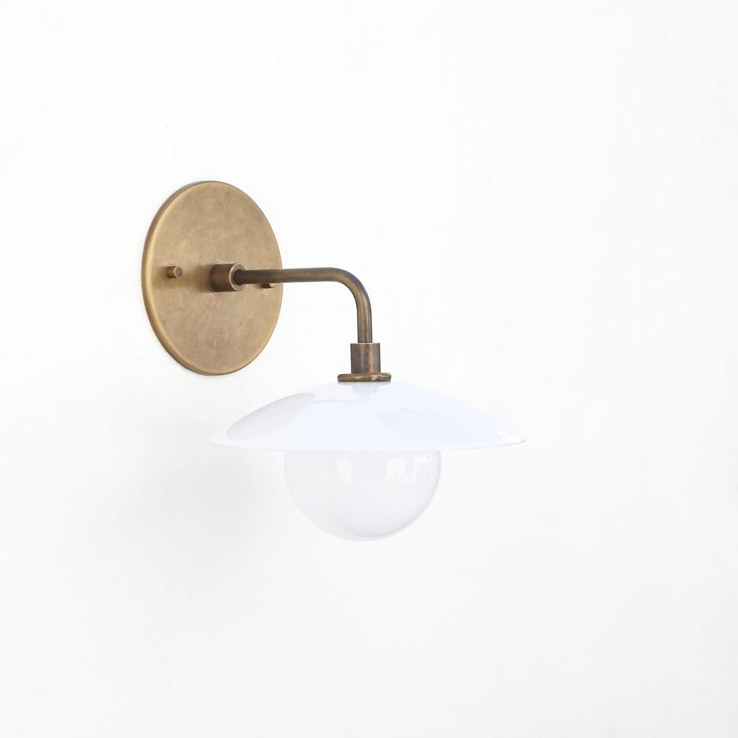 One-Light Brass Gooseneck Sconce with Milk Glass Shade and Opal Globe
