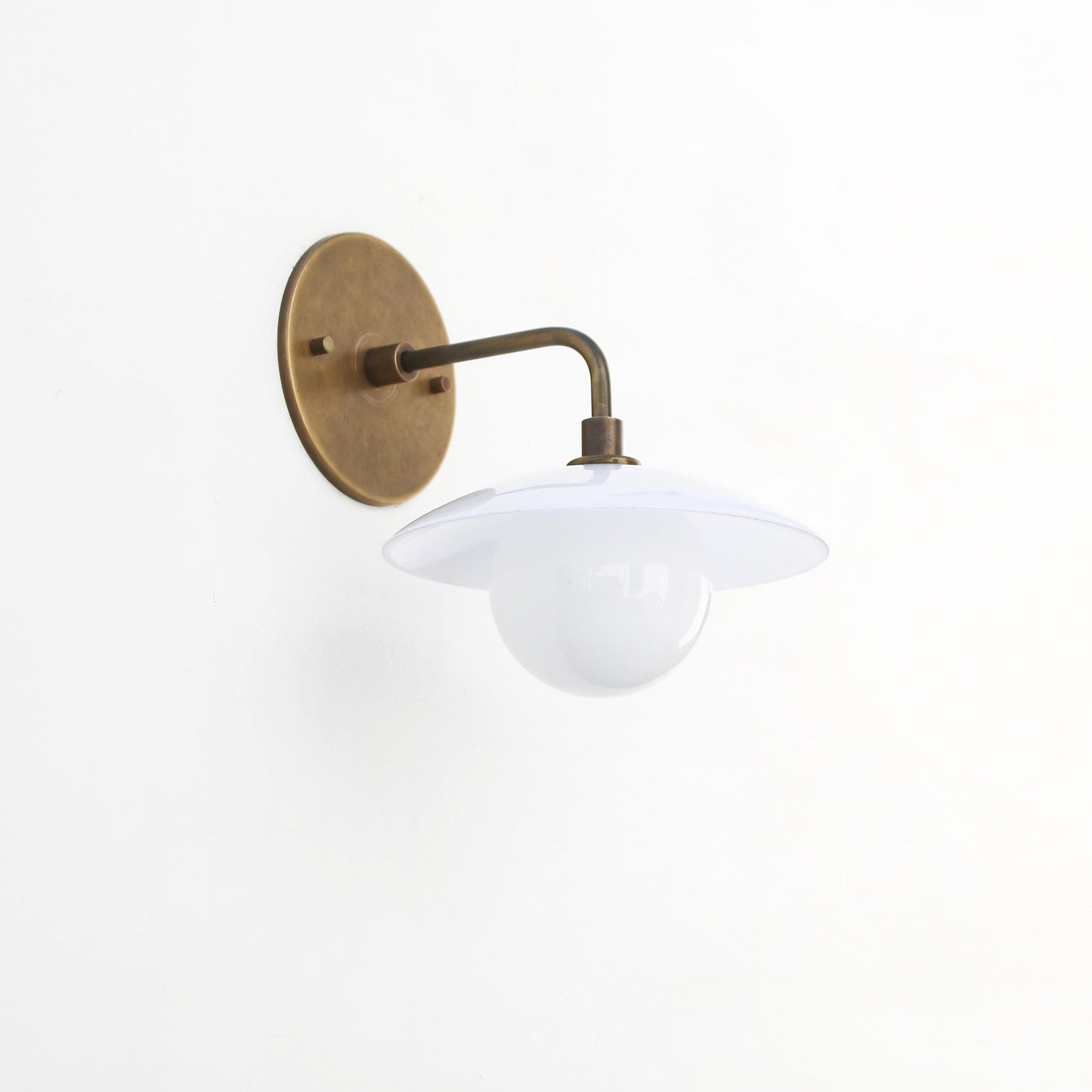 One-Light Brass Gooseneck Sconce with Milk Glass Shade and Opal Globe