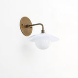 One-Light Brass Gooseneck Sconce with Milk Glass Shade and Opal Globe