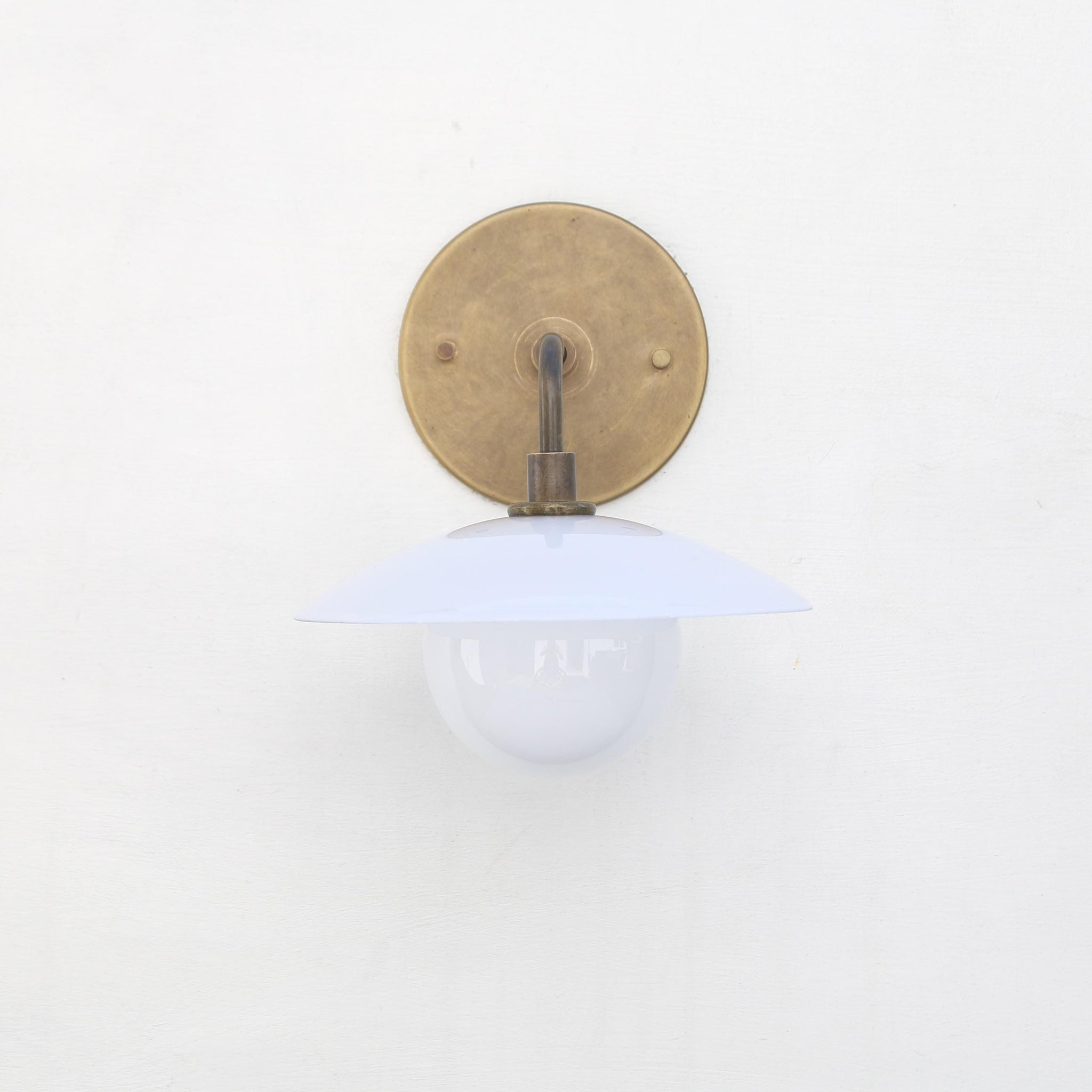 One-Light Brass Gooseneck Sconce with Milk Glass Shade and Opal Globe