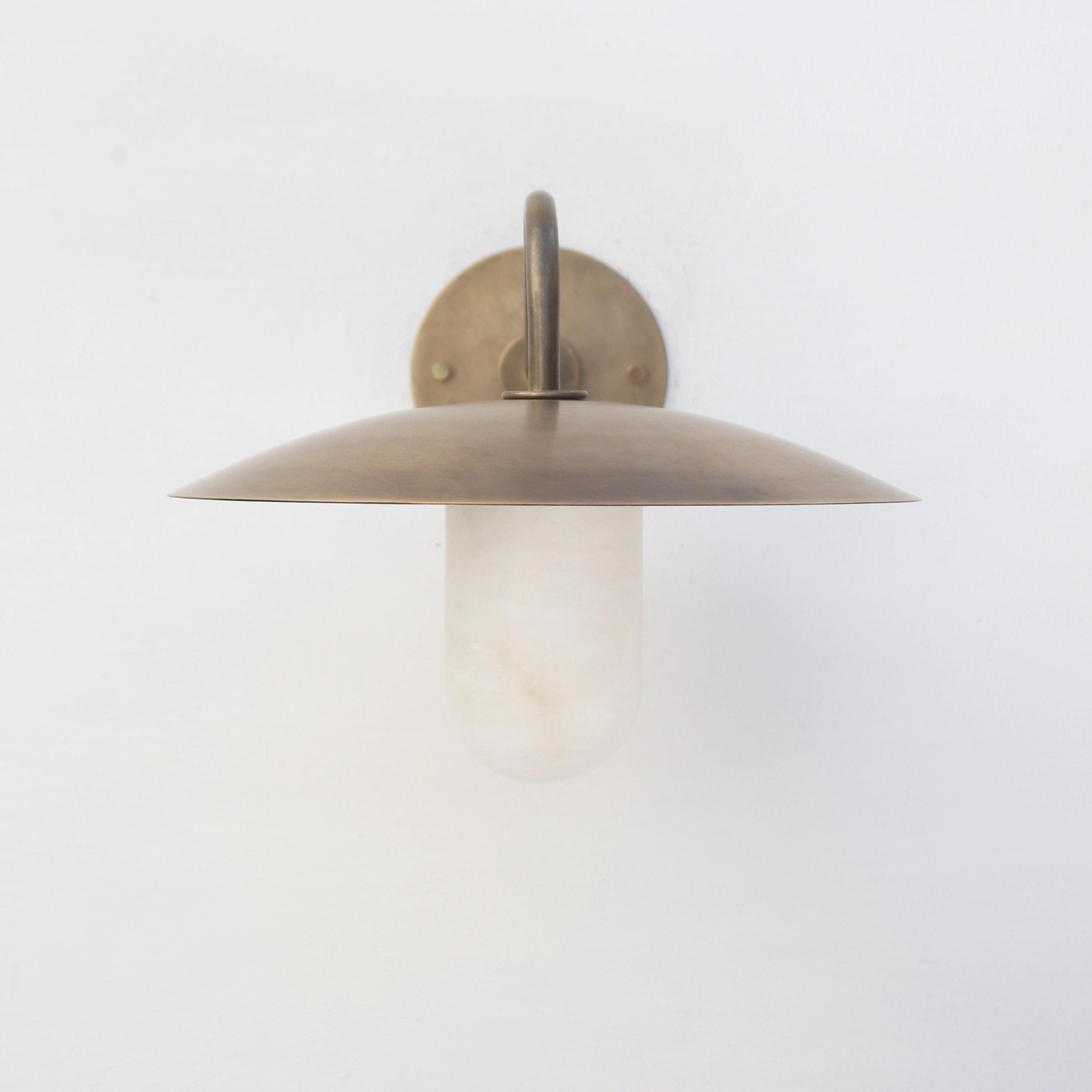 One-Light Brass Gooseneck Wall Sconce with Alabaster Shade