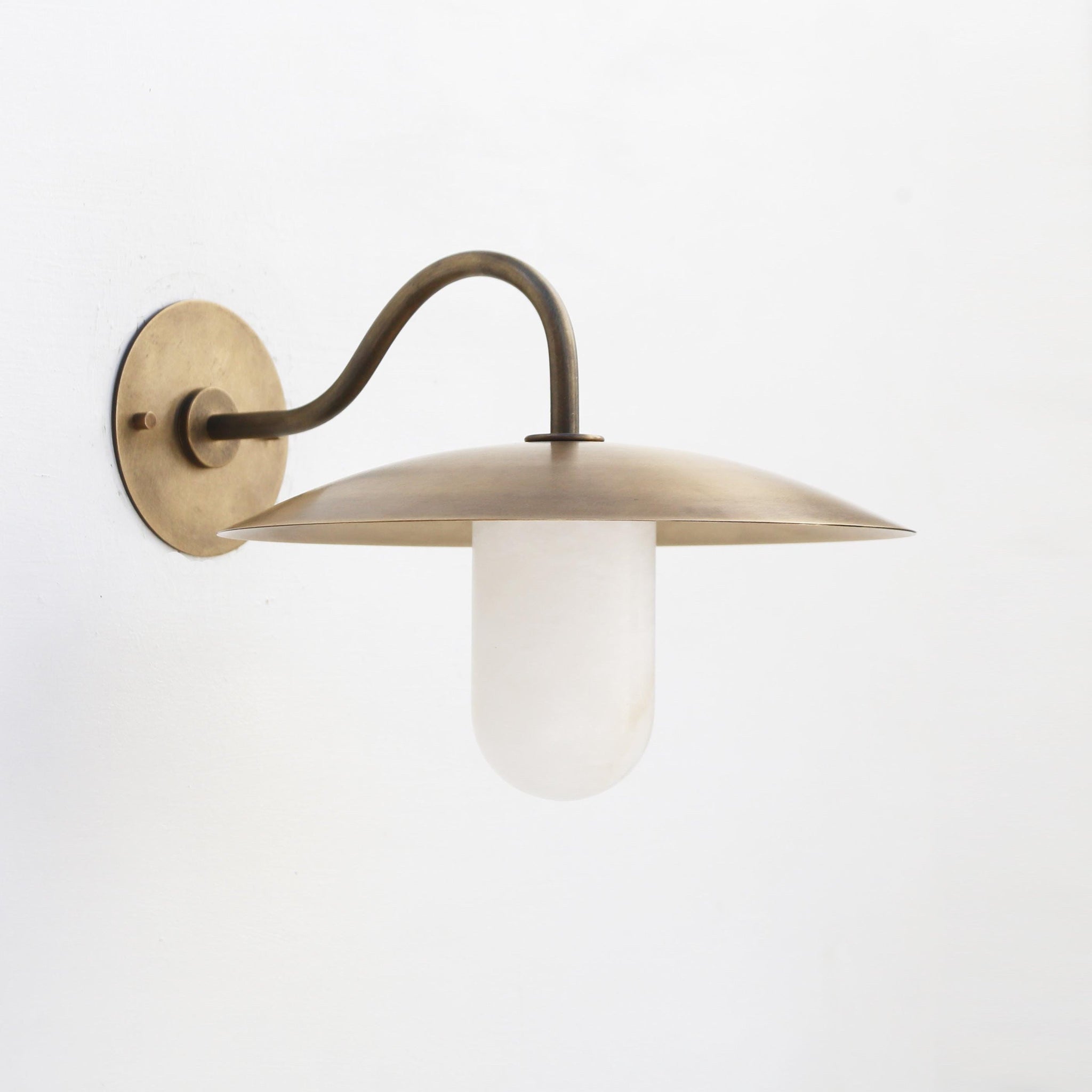 One-Light Brass Gooseneck Wall Sconce with Alabaster Shade