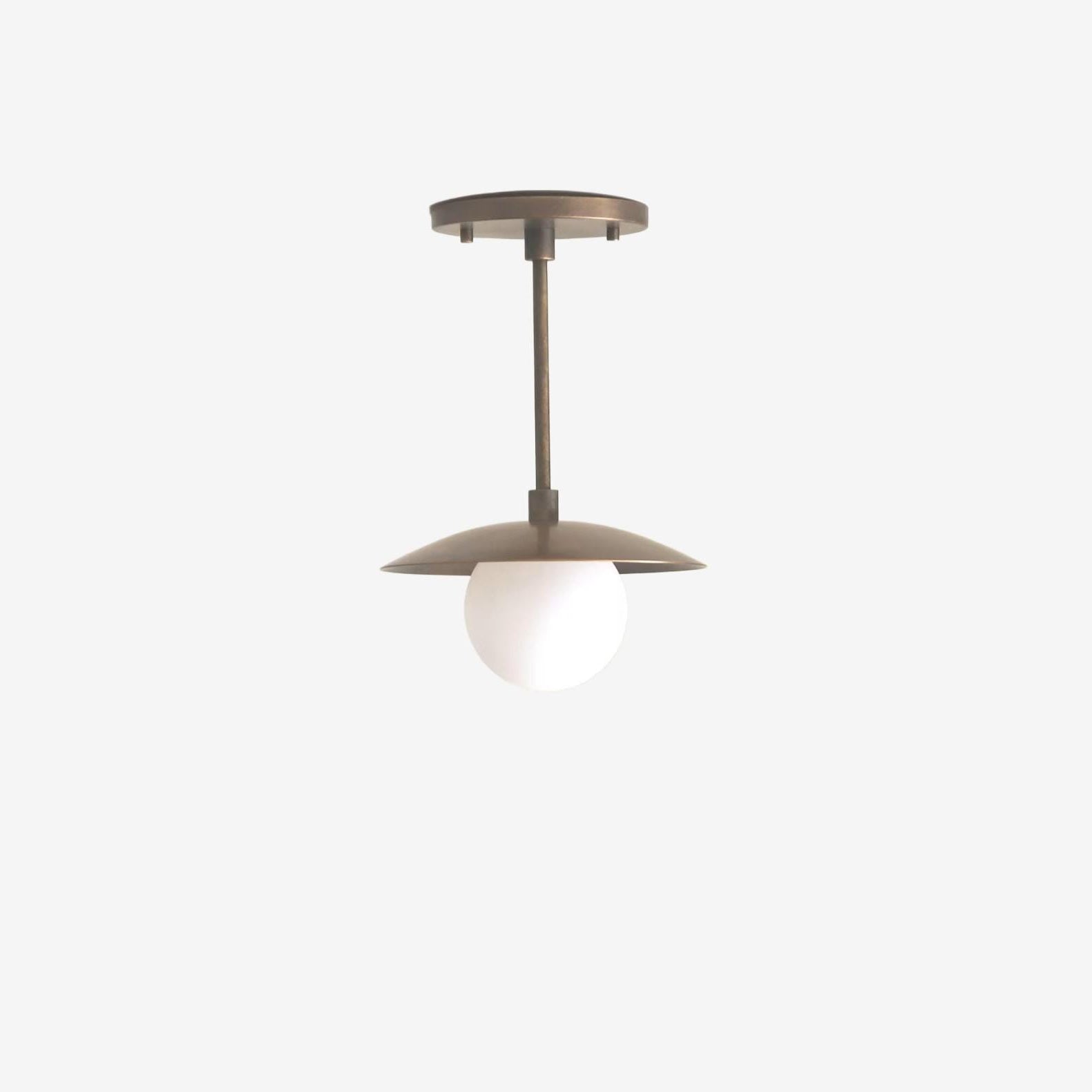 One-Light Brass Saucer Ceiling Light with Opal Globe