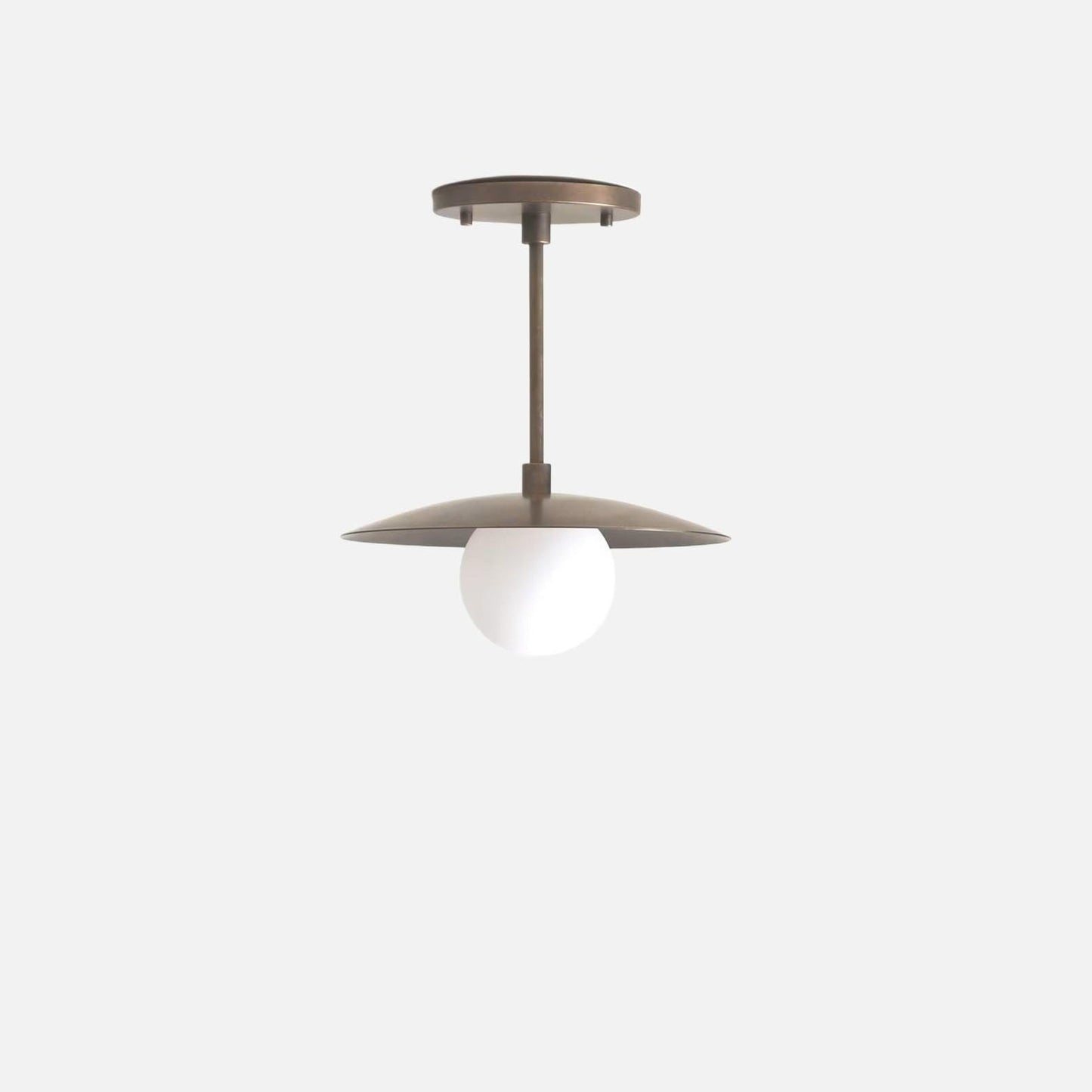 One-Light Brass Saucer Ceiling Light with Opal Globe