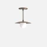 One-Light Brass Saucer Ceiling Light with Opal Globe