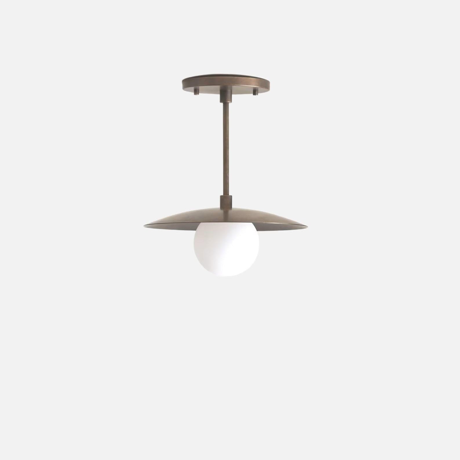 One-Light Brass Saucer Ceiling Light with Opal Globe