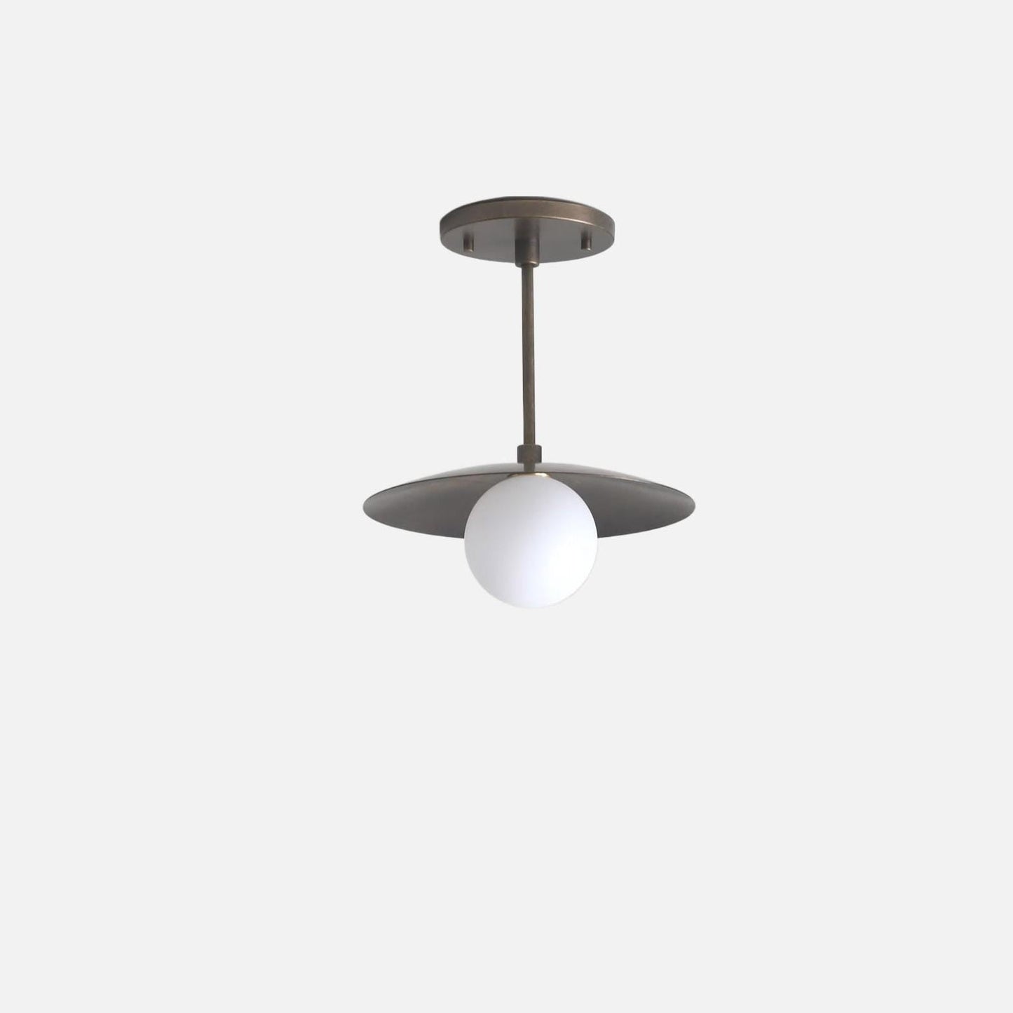 One-Light Brass Saucer Ceiling Light with Opal Globe