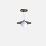 One-Light Brass Saucer Ceiling Light with Opal Globe