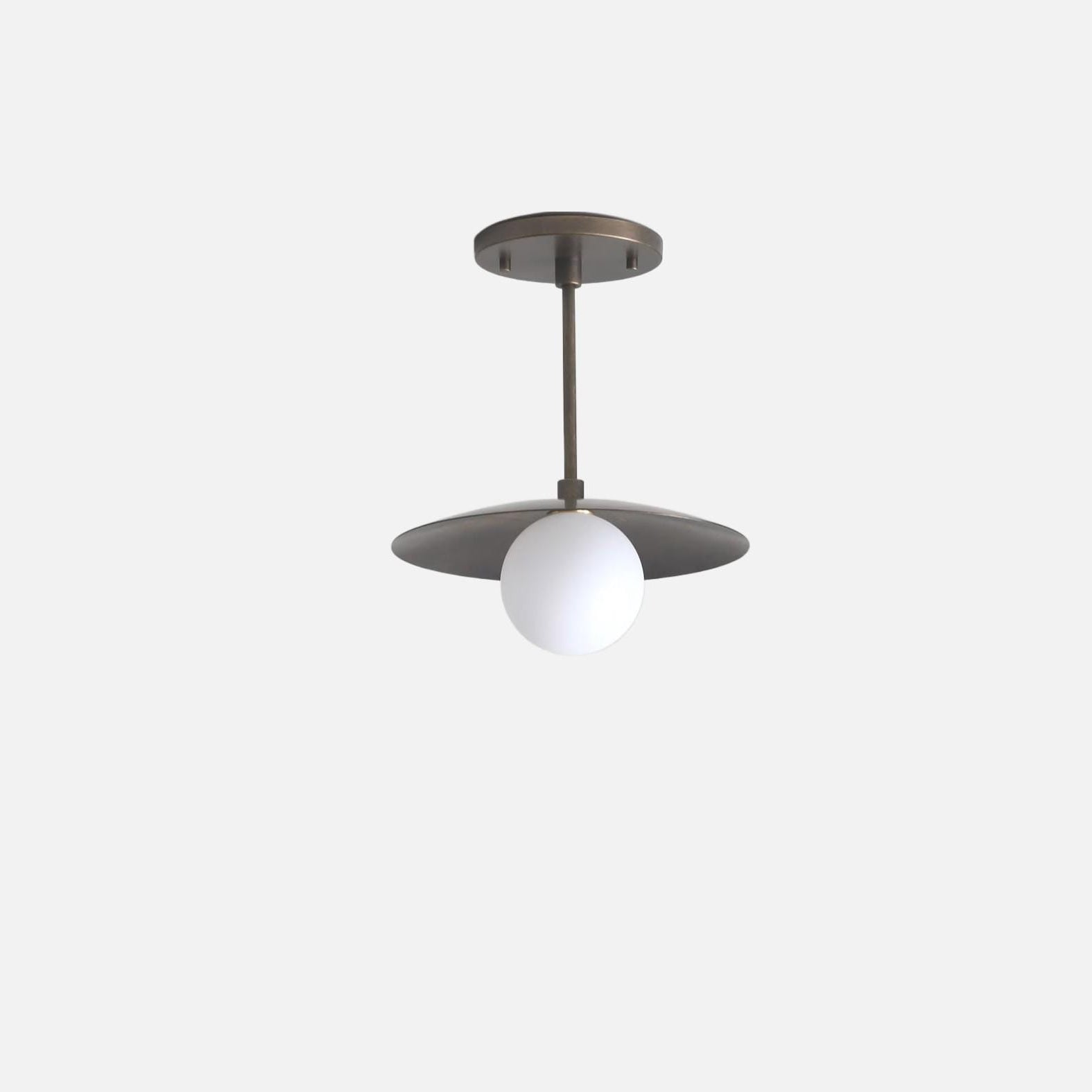 One-Light Brass Saucer Ceiling Light with Opal Globe