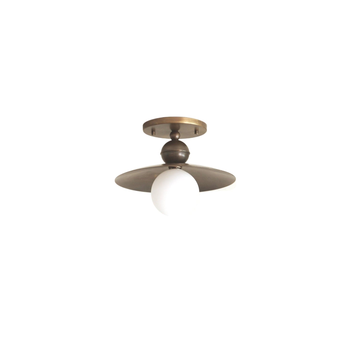 One-Light Brass Saucer Flush Mount Ceiling Light with Opal Globe
