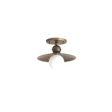 One-Light Brass Saucer Flush Mount Ceiling Light with Opal Globe