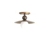 One-Light Brass Saucer Flush Mount Ceiling Light with Opal Globe