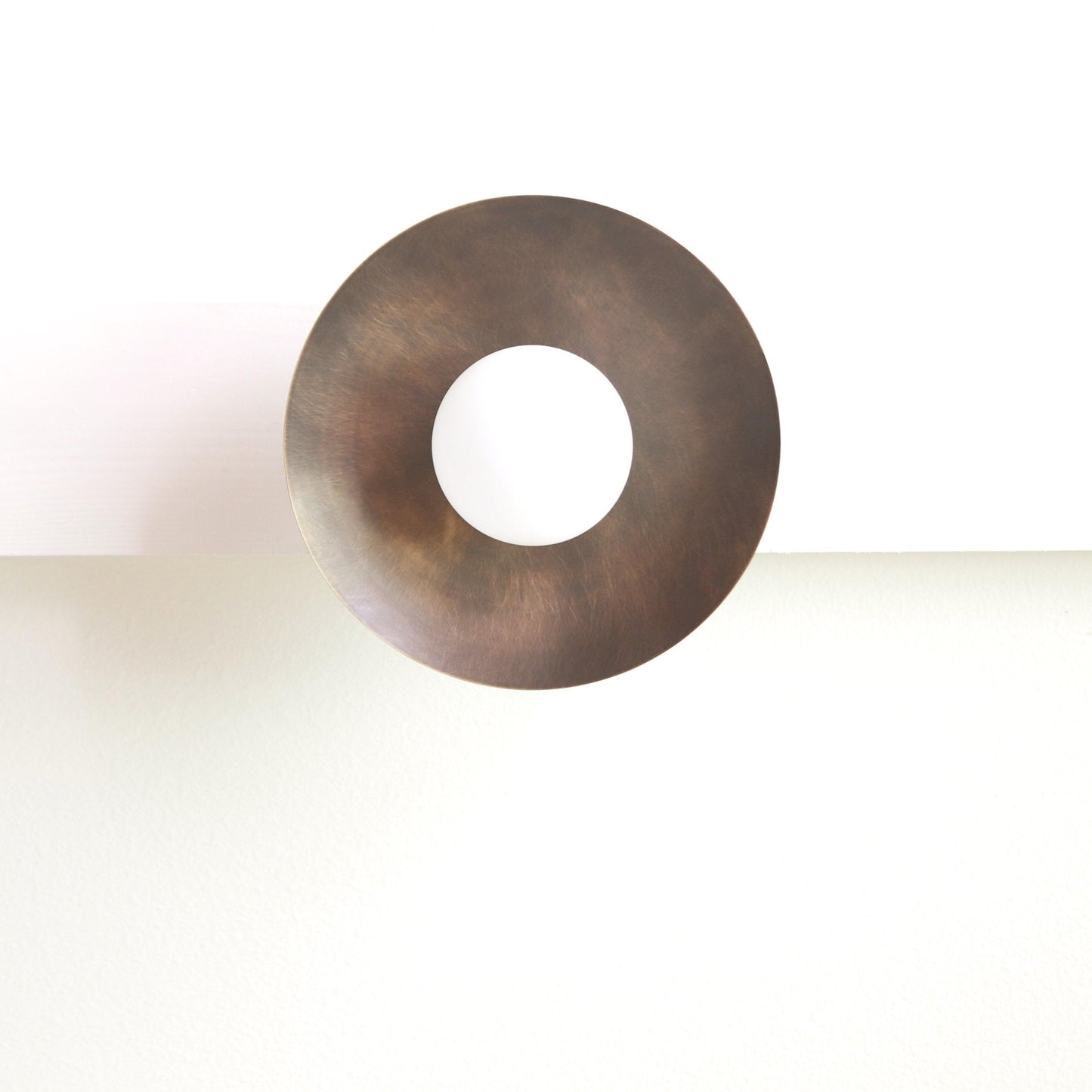 One-Light Brass Saucer Flush Mount Ceiling Light with Opal Globe