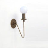 One-Light Brass Sconce with Curved Arm and Opal Glass Globe