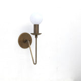 One-Light Brass Sconce with Curved Arm and Opal Glass Globe