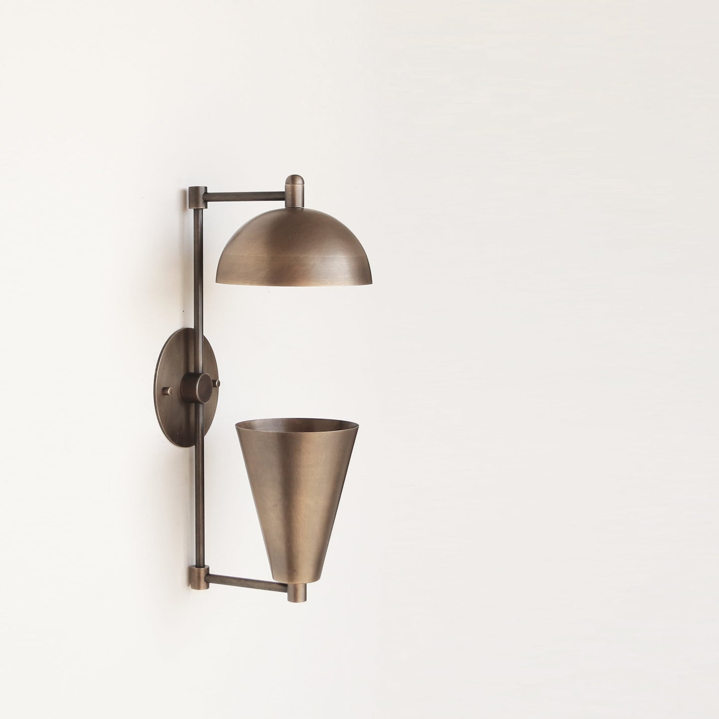 One-Light Brass Sconce with Dome and Cone Shades