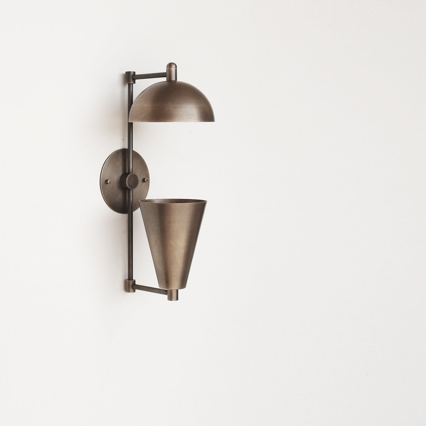 One-Light Brass Sconce with Dome and Cone Shades