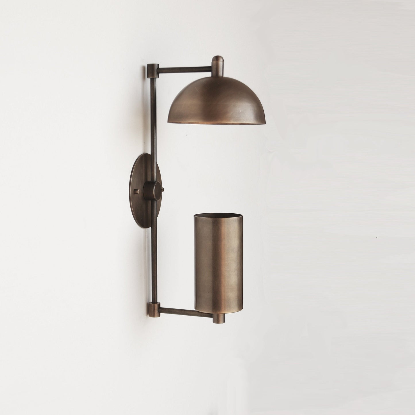 One-Light Brass Sconce with Dome and Cylinder Shades