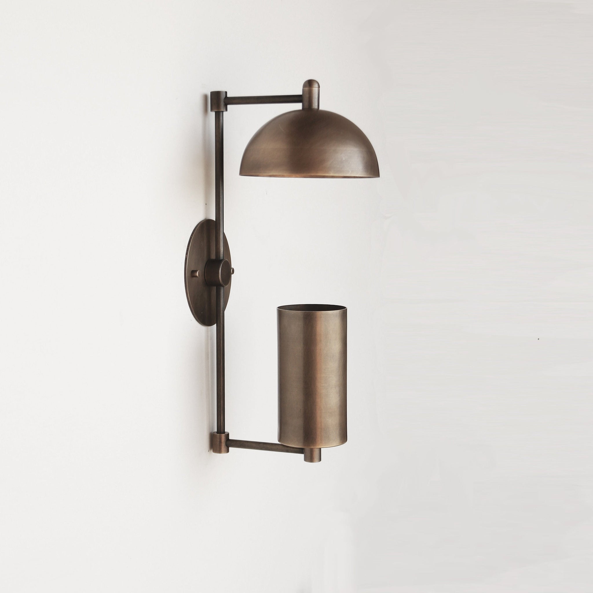 One-Light Brass Sconce with Dome and Cylinder Shades