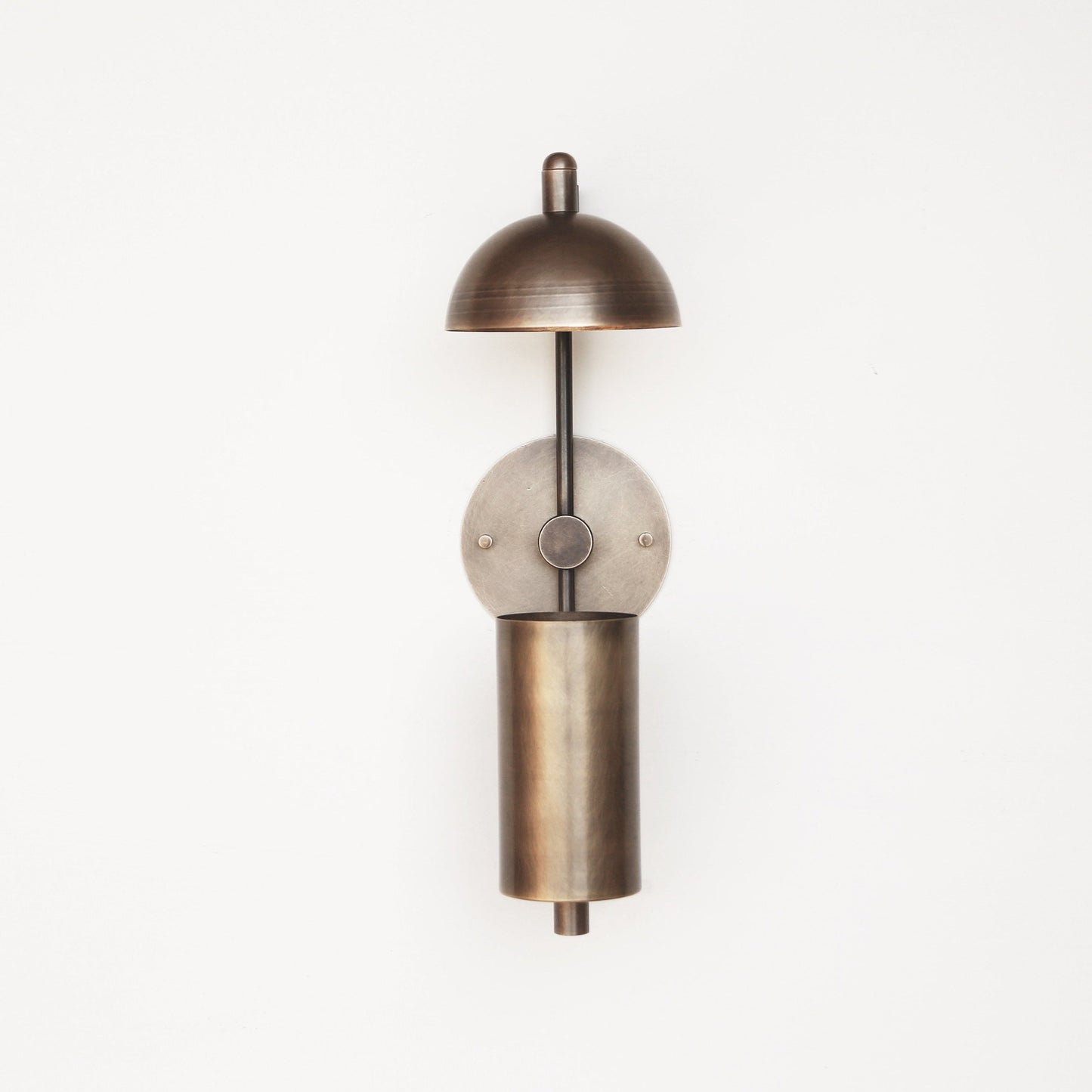 One-Light Brass Sconce with Dome and Cylinder Shades