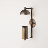 One-Light Brass Sconce with Dome and Cylinder Shades