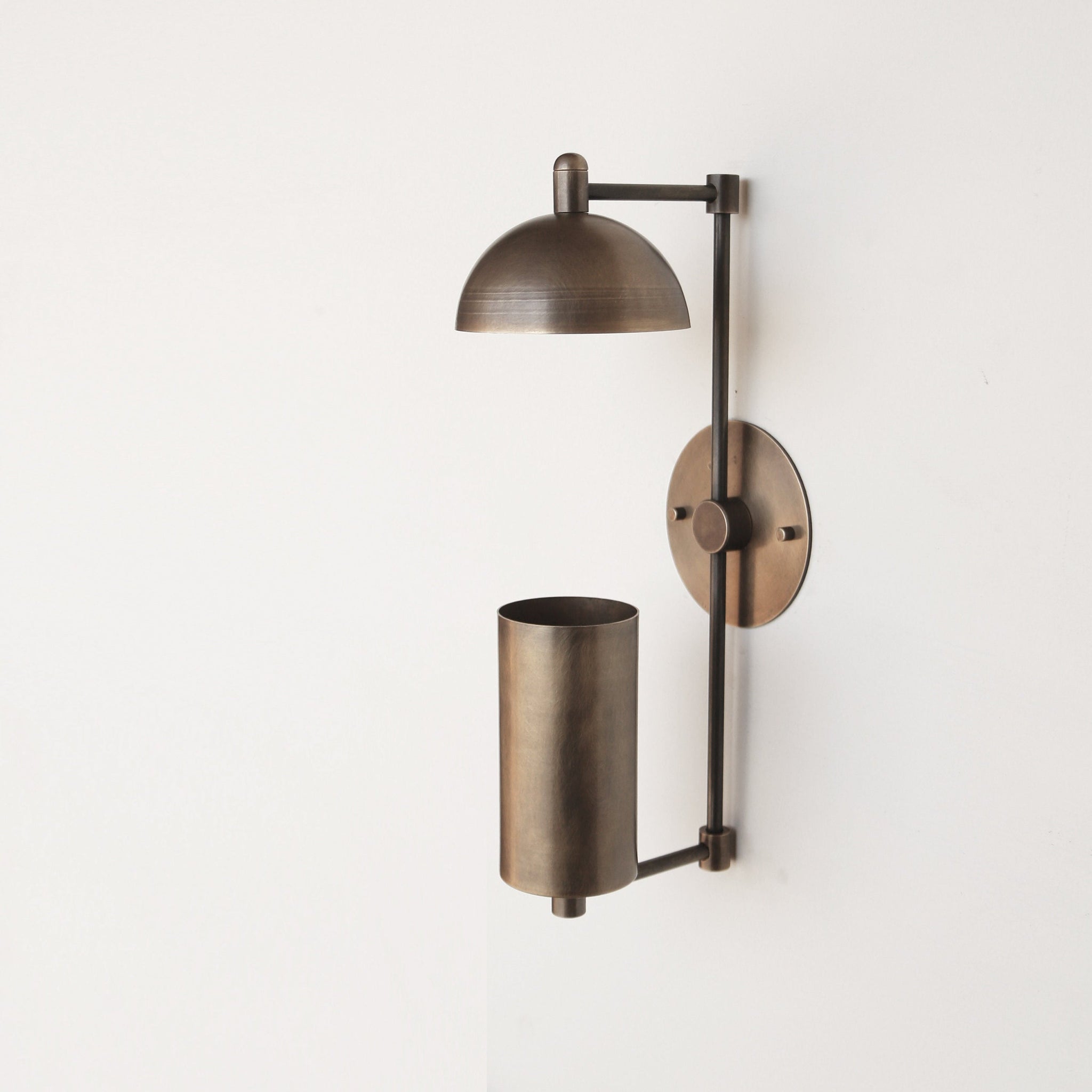 One-Light Brass Sconce with Dome and Cylinder Shades