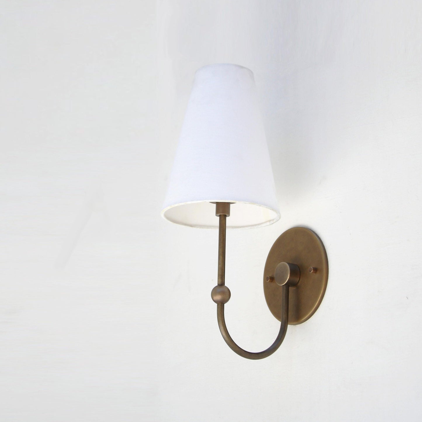 One-Light Brass Sconce with Tapered Linen Shade