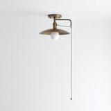 One-Light Brass Shade Flush Mount Ceiling Light with Pull Chain
