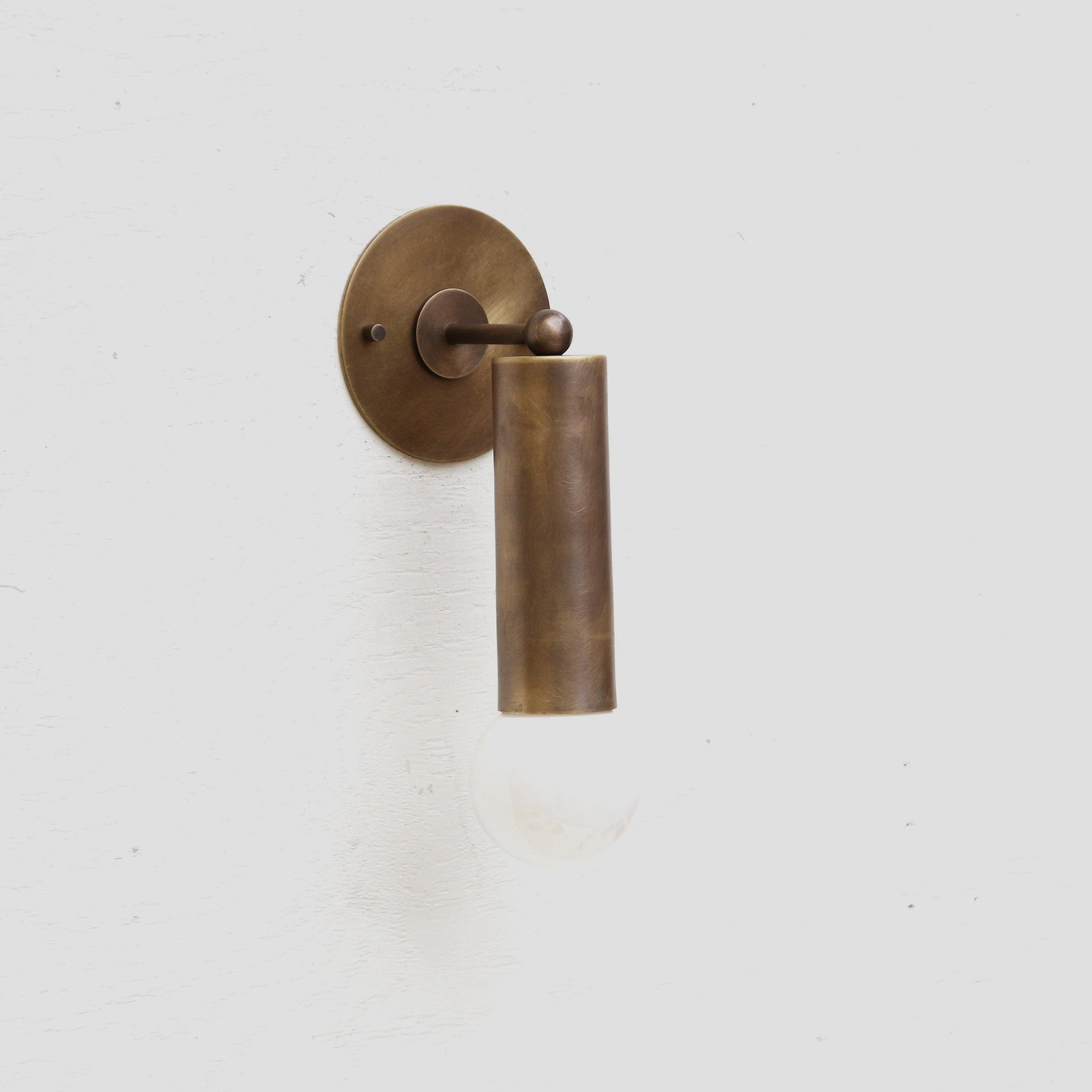 One-Light Brass Sleeve Wall Sconce with Exposed Bulb