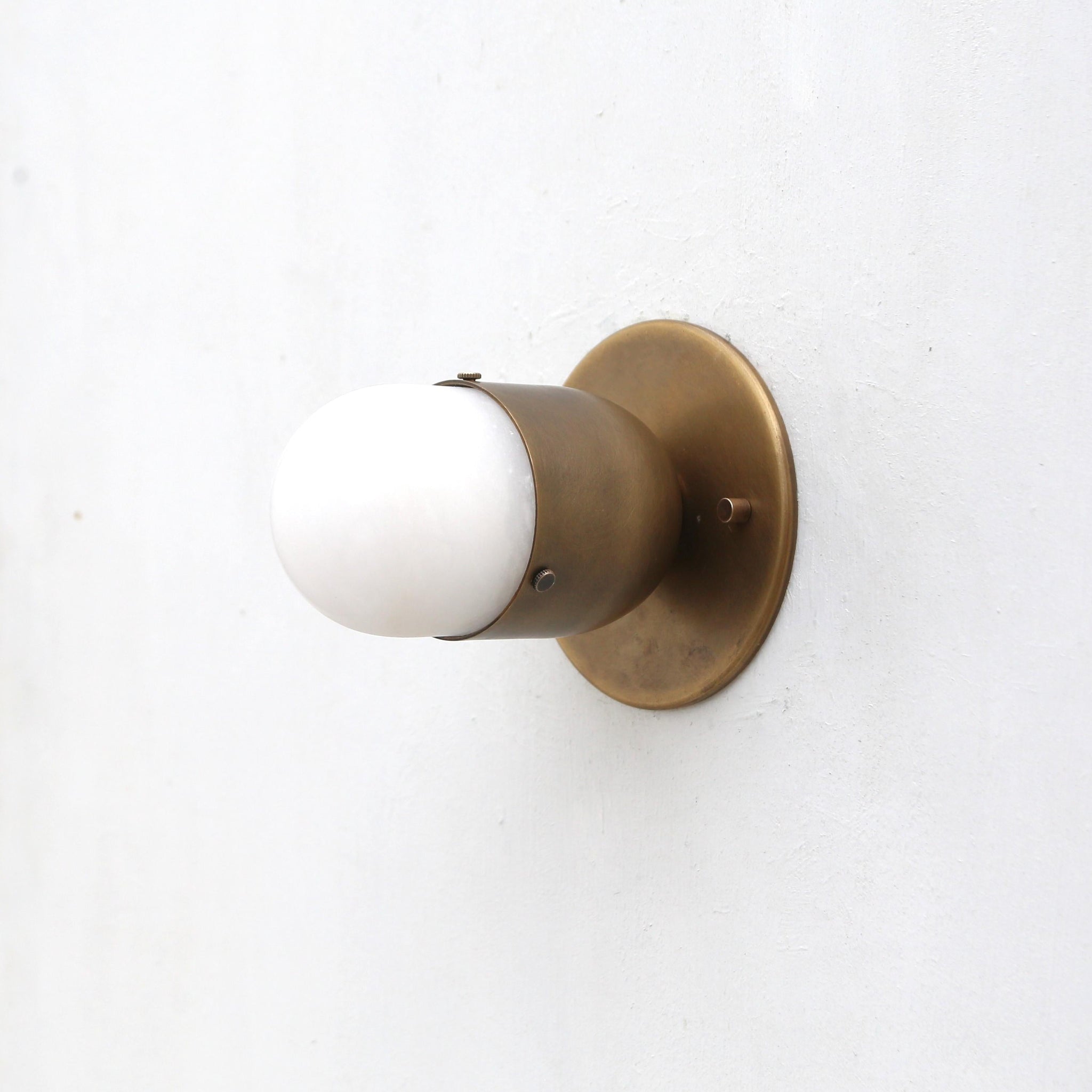 One-Light Brass Wall or Ceiling Light with Alabaster Shade